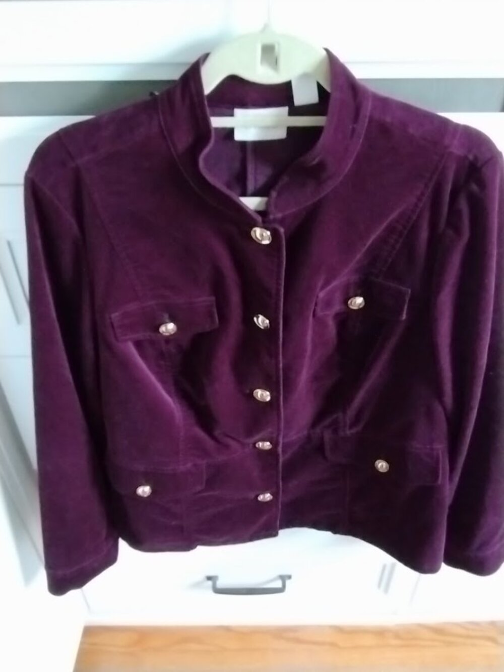 Chico’s Women Purple Velvet Blazer Cotton Mix Jacket Size 2